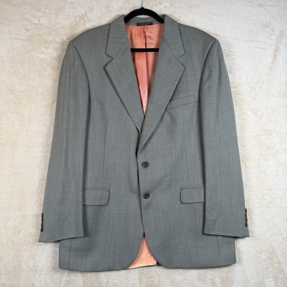 Evan Picone Men's 42L Gray Plaid‎ Wool Blend Sport Coat Blazer Coral Lining